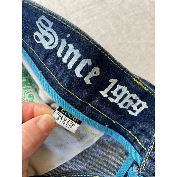 Vintage Coogi Jeans Mens 38X35 Blue Denim Baggy Embroidered Streetwear Y2K Flaps